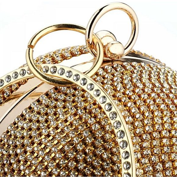 NWT Sparkling Bling Swarovski Crystal Rhinestone Round Purse: Silver Gol… - Picture 3 of 14
